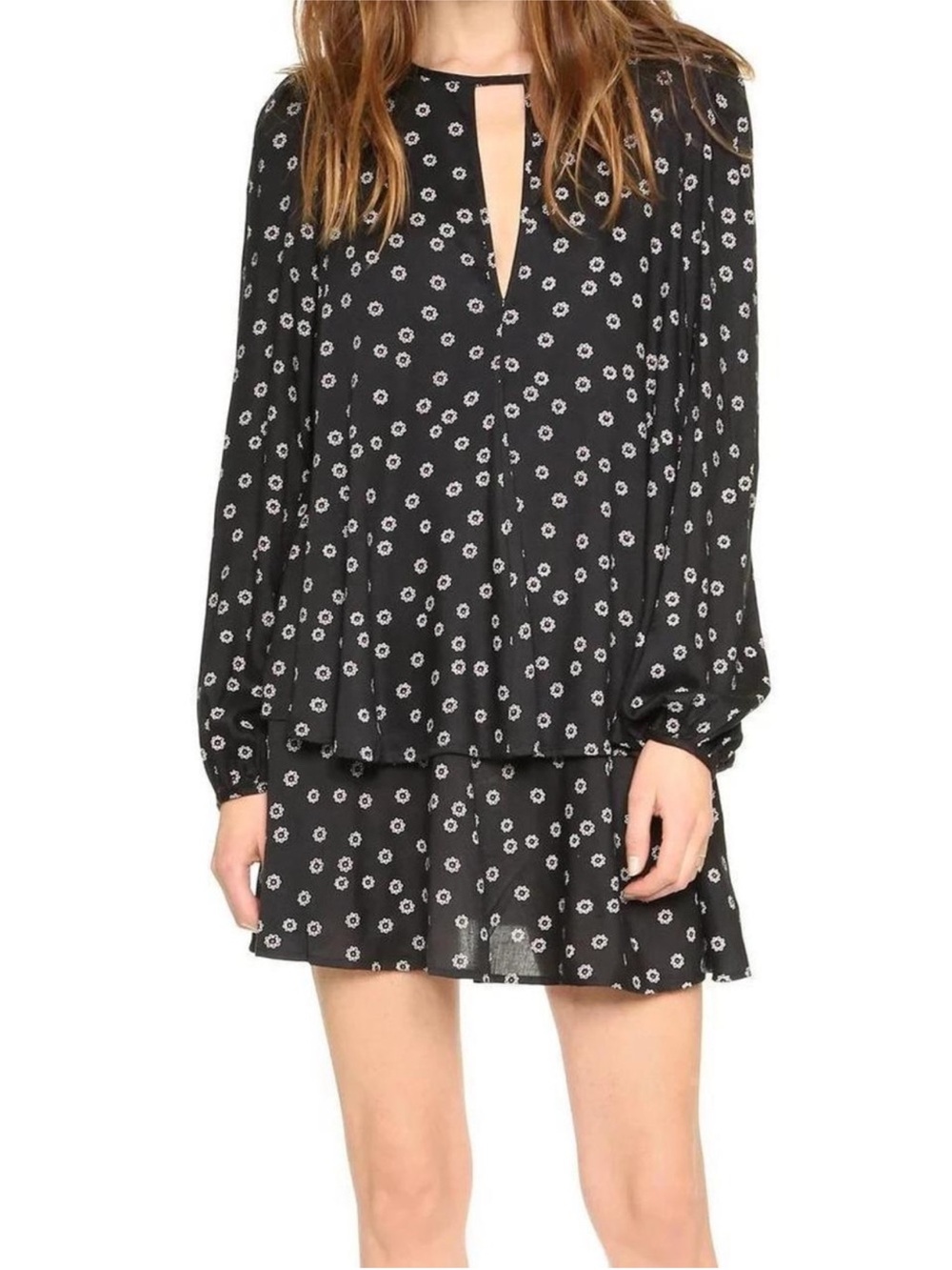 Free People Black Floral Long Sleeve Mini Dress